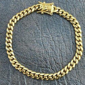 6mm Men's Cuban Miami Link Bracelet Real 18k Gold Plated Stainless Steel 8" Long